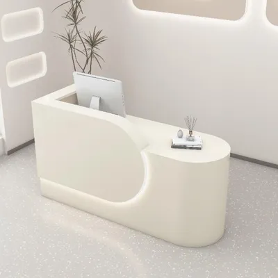 Image de Comptoir de bar, comptoir de caisse, comptoir de avec éclairage LED, convient pour restaurant, magasin, beige 140x60cm, 【M HYH140】