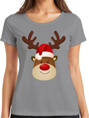Produktbild von Rentier Rudolf süßes Weihnachtsmotiv - Weihnachten Weihnachtsgeschenk Christmas Damen T-Shirt, Grau, M