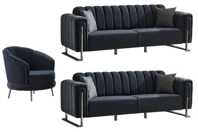 Produktbild von Villa Möbel Sofa Set Himalaya Anthrazit Stellvariante:2+2+1 Relax- und Bettfunktion, pflegeleichter Mikrofaser Samtstoff