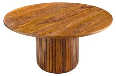 Image de Table de salle à manger YONA ronde 120 cm – Table rustique en bois massif de sheesham