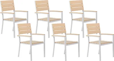 Produktbild von BELIANI Gartenstuhl 6er Set Beige und Weiß Aluminium Kunstholz mit Hohen Armlehnen Modern für Terrasse Garten Balkon Ausstattung Sitzmöbel