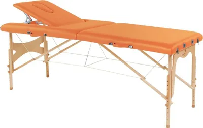 Produktbild von Behandlungsliege, Massageliege, Liege klappbar, mobil, Höhe 57-85 cm, aus Holz, Farbe:48 clementine