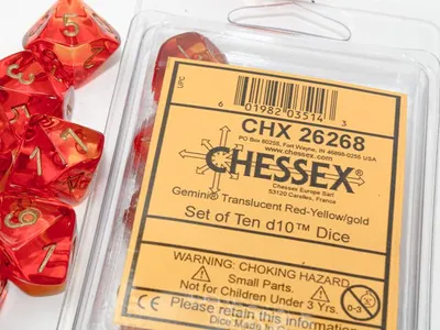 Produktbild von Chessex Gemini Translucent Rot-Gelb-Gold Würfel Set