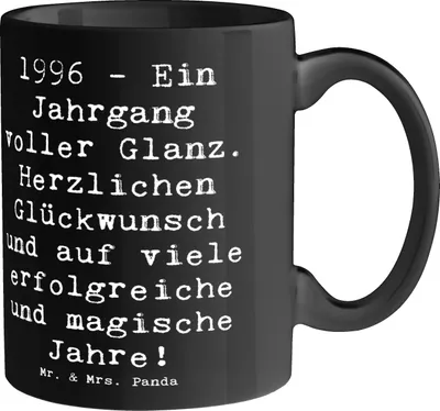 Produktbild von Mr. & Mrs. Panda Tasse Spruch 1996 Geburtstag - Schwarz - Geschenk, Kaffeetasse, nostalgisches, Trinkbecher, Becher, Geburtstagsgeschenk, Feierlichkeiten, Keramikbecher