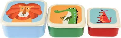 Produktbild von Snack Box 3er Set Tierparade Lunchbox Kunststoff ca.11,5x11,5x5,5cm (große Box)