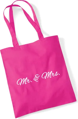 Produktbild von Huuraa Jutebeutel Mr. & Mrs. Schriftzug 10 Liter Fuchsia Baumwolle Tasche Geschenkidee