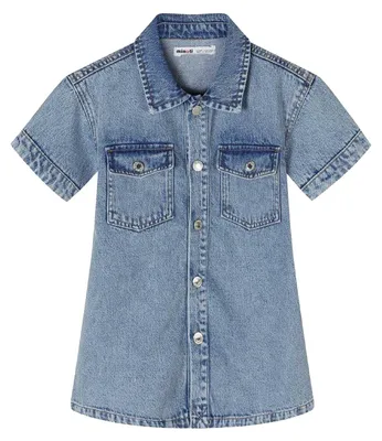 Image de Minoti - Robe pour fille, avec col, denim, manches courtes MN189 (116) (bleu)
