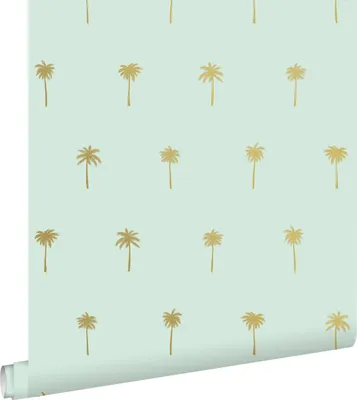 Zdjęcie produktu dla ESTAhome Tapeta palmy miętowej zieleniIzłotym 53 cm x 10.05 m