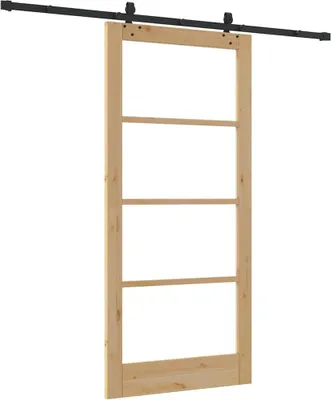 Zdjęcie produktu dla vidaXL Drzwi przesuwne w kolorze naturalnym 93 x 202 cm z litego drewna sosnowego i szkła