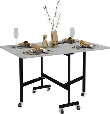 Produktbild von Esstisch für 4-6 Personen, Klapptisch mit Rollen, Stahlgestell, 52,5-120 x 80 x 73 cm, Grau