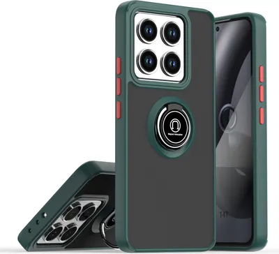 Immagine prodotto di Custodia per Xiaomi 14T opaca traslucida in TPU con supporto ad anello e supporto verde scuro