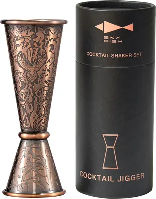 Produktbild von Cocktail-Jigger - 3D-geprägte Doppelspirituosen-Messskala | Japanischer Bar-Messbecher mit Skala 1 oz/2 oz | Cocktail-Messbecher aus antikem Kupfer | Handwäsche