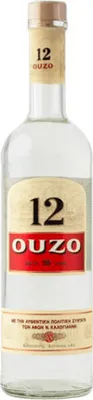 A clear, well-lit studio shot of a bottle of Ouzo 12.