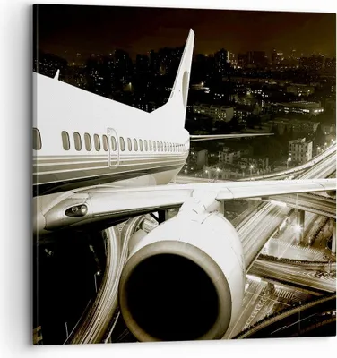 Produktbild von Bild auf Leinwand - Leinwandbild - Flugzeug Straßen Stadt - 70x70cm - Wand Bild - Wanddeko - Leinwanddruck - Bilder - Kunstdruck - Wanddekoration - Leinwand bilder - Wandkunst - AC70x70-0180