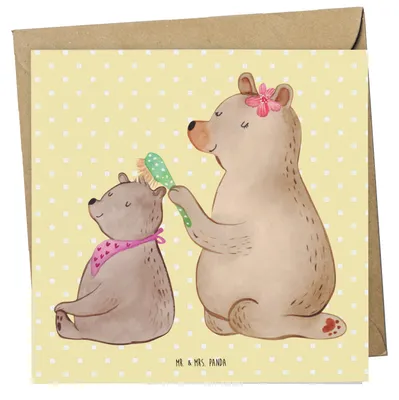 Produktbild von Mr. & Mrs. Panda Grußkarte Bär Kind - Gelb Pastell - Geschenk, Mama, doppelkarte, Glückwunschkarte, Klappkarte, Bären, Muttertag, anlasskarte, faltkarte, Mutter