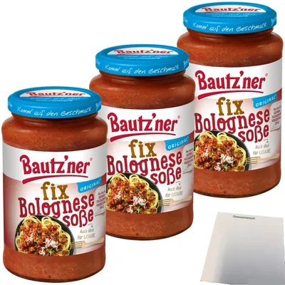 Produktbild von Bautz´ner Fix Bolognesesoße Pastasoße auch idela für Lasagne 3er Pack (3x410g Glas) + usy Block
