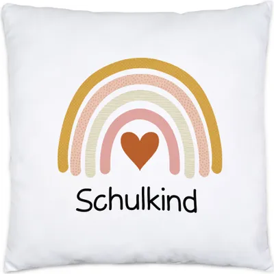 Produktbild von Schulkind Kissen Inkl. Füllung Einschulungsgeschenk Grundschule 1. Klasse Schulstart Regenbogen Herz