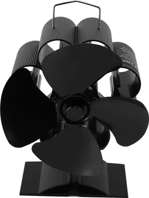 Image de ventilateur de poêle à bois à 4 pales en alliage d'aluminium anodisé Ventilateur de cheminée à chaleur efficace et silencieuse avec thermomètre magnétique