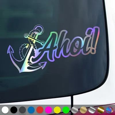 Produktbild von PantherPixel Ahoi Aufkleber Anker Seemannsgruß Moin Nordsee Ostsee Sticker Auto Geschenkidee Farbe Oilslick-Hologramm