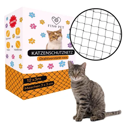 Produktbild von FinoPet Katzennetz für Balkon drahtverstärkt 12x3 Meter inklusive Befestigungsmaterial