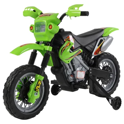 Image de HOMCOM Moto électrique enfants, moto cross pour enfants avec batterie 6 V, phares, musiques et roues d'entraînement, 3 à 6 ans, charge 25KG, vert et noir