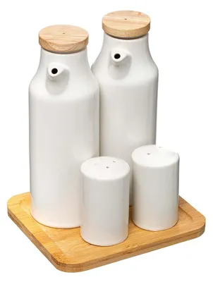 Immagine prodotto di 5Five Simply Smart Öl- und Essig-Set 5-tlg., Ölkaraffen mit Gewürzstreuern und Unterlage, Porzellan, Bambus, 179613