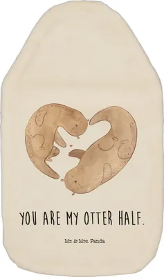 Produktbild von Mr. & Mrs. Panda Wärmflasche Otter Herz - Weiß - Geschenk, mit Bezug, Kuschelwärmflasche, wärmebeutel, Wärmflaschen, Love You, Wärmekissen, Liebe