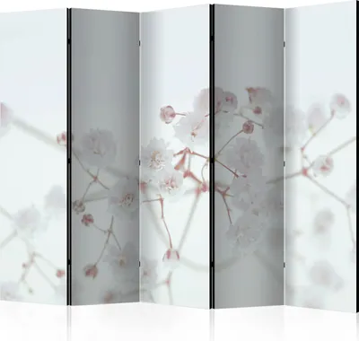 Produktbild von 5-teiliger Doppelseitiger Vlies Paravent - White Flowers II 225x172 cm Blumen b-B-0321-z-c