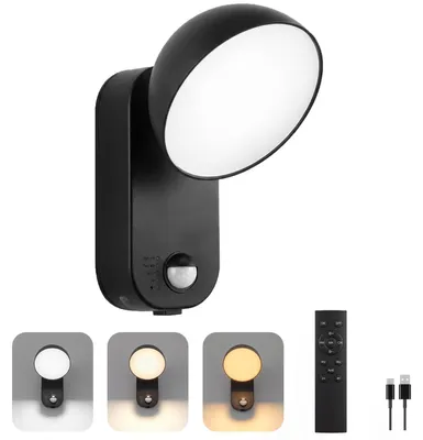 LED-Außenleuchte mit Bewegungsmelder, 10.000 mAh Akku, IP65, 4 Modi