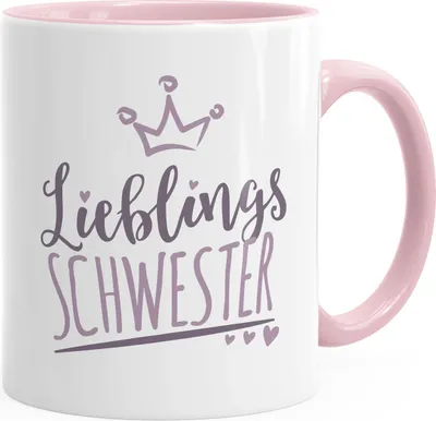 Produktbild von Kaffee-Tasse Schriftzug Lieblings Freundin/Schwester/Mama/Mensch mit Krone Geschenk Lieblingsperson Moonworks® Schwester inner-rosa unisize