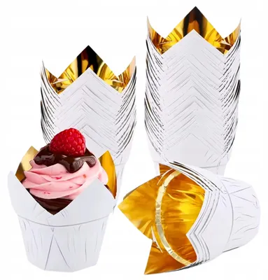 Produktbild von Elhandel Tulip Förmchen Muffinform Weiß-Gold 50 Stück