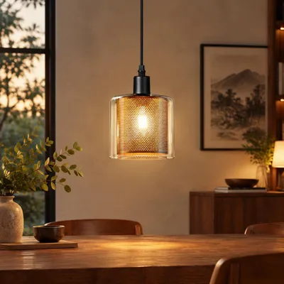 Produktbild von ZMH Pendelleuchte Esstisch Hängelampe 1 Flammig E14 Hängeleuchte Retro Pendellampe Glas Metall Schwarz Gold Esstischlampe Küche Wohnzimmer Esszimmer