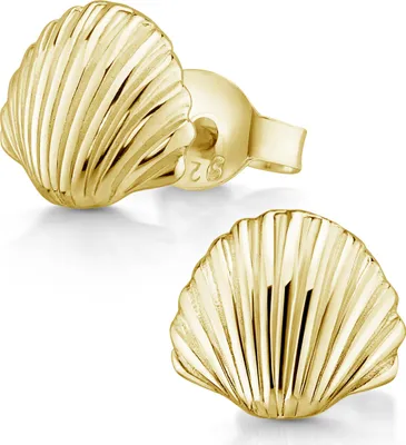 Produktbild von MATERIA Muschel Ohrringe Set Gold 925 Silber - Maritimer Strand Schmuck Echtschmuck Ohrstecker klein SO-415-Gold