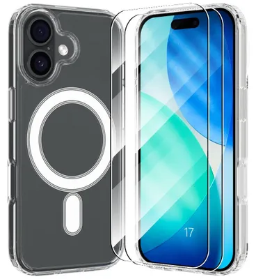 Image de Coque + 2 Verres Trempés pour iPhone 17, Antichoc Anti-Rayures avec Cercle Magnétique - Transparente