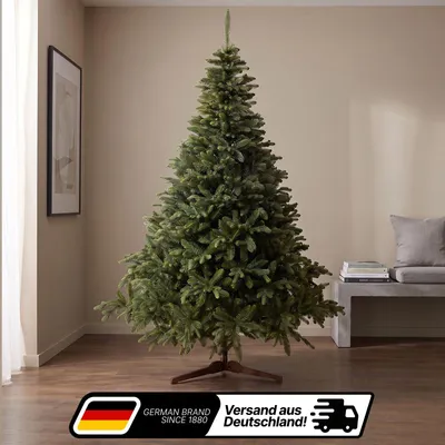 Produktbild von Lindenstein Künstlicher Weihnachtsbaum 220 cm – Premium Tannenbaum – Nordmanntanne mit naturgetreuen PE-Spitzen, dichtem Zweigwerk, Holzständer und Aufbewahrungstasche