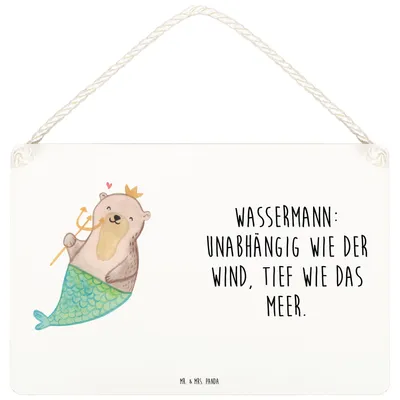 Produktbild von Mr. & Mrs. Panda Schild Wassermann Astrologie DIN A6 - Weiß - Geschenk, Türschild, Wandbild Holz, Sternzeichen, kleine aufmerksamkeit, Geburtstagsgeschenk, wandtafel