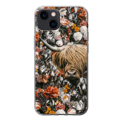Produktbild von MuchoWow® Handyhülle Schutzhülle Hülle für iPhone 13 mini Schottischer Highlander - Blumen - Orange Silikon Softcase Handy Hülle - Softcase