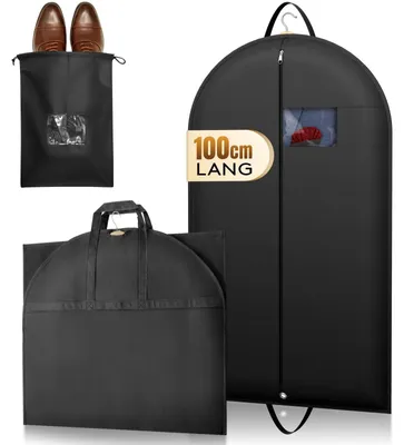 Image de Housse à vêtements, protection pour vêtements, épaisseur du tissu : 120 g/m², avec compartiment à chaussures pour costumes, blazers et robes, housse à vêtements haut de gamme pour les voyages et le rangement, 100 x 60 cm, 1 pièce