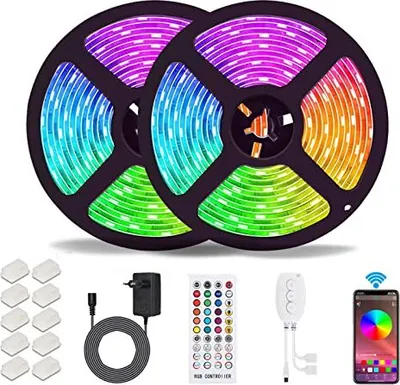 Produktbild von ALED Light Bluetooth LED -Streifen, 10 m (2 x 5 m) 32,8 ft, IP65 wasserdicht, RGB 5050 Strips Smart Controller, 40 Tasten Fernbedienung, 12 -V -Leistu
