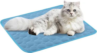 Produktbild von Kühlmatte für Hunde und Katzen 50 x 60 cm, atmungsaktiv, blau, waschbare Kühlldecke für unterwegs