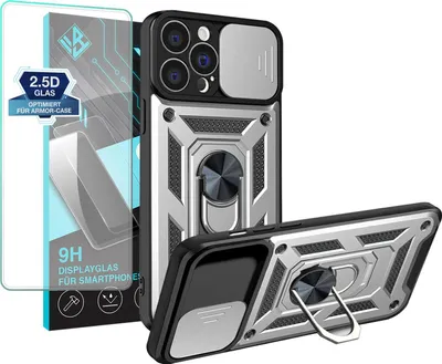 Produktbild von Armor Handyhülle für Apple iPhone 13 Pro mit 9H Displayglas Displayschutz Kameraschutz Handy Panzer Case Cover Schutzhülle Outdoor Farbe: Silber
