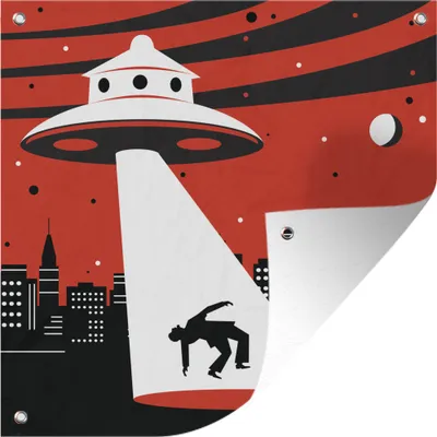 Produktbild von MuchoWow® 50x50 cm Outdoor-Poster Gartendeko Sichtschutz Garten Poster für den Garten  Eine Illustration eines UFOs, das eine Person entführt - Jungen - Mädchen - Kinder - Kind