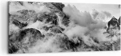 Produktbild von Bild auf Leinwand - Leinwandbild - Berge Nebel Gipfel - 100x40cm - Wand Bild - Wanddeko - Leinwanddruck - Bilder - Kunstdruck - Wanddekoration - Leinwand bilder - Wandkunst - AB100x40-3664