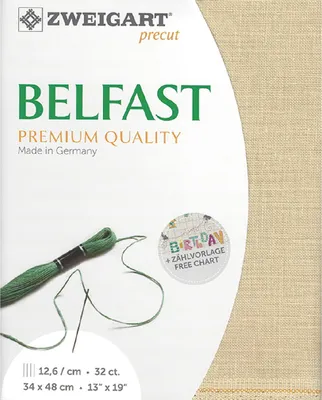 Produktbild von Zählstoff BELFAST Zweigart Precut 32 ct. 3609 Farbe 233 antikelfenbein, Handarbeitsstoff aus 100% Leinen für Stickerei 48x68 cm