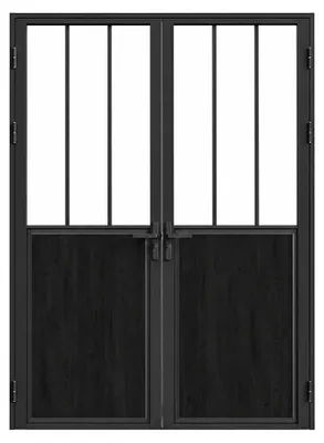 Produktbild von Tür-Set - zwei Flügel - wendbar - Aluminium & Sicherheitsglas - Industrial Style - 204 x 146 cm - Schwarz - ERMELO