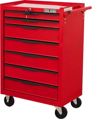 Produktbild von Profi Werkzeugwagen / Rollcontainer aus Metall mit 7 Schubladen und Rollen – 615mm Länge, Rot