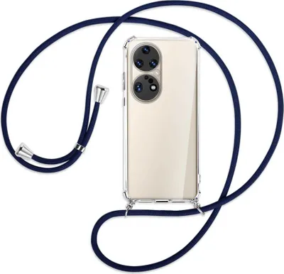Produktbild von Handykette Backcover-Schutzhülle mit Band (Metall silberfarben) für Huawei P50 Pro - dunkelblau