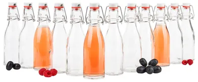 Obrázek produktu pro 12x otočná vrchní láhev 200ml pivní láhev kulaté skleněné láhve džus pivo pálenka likér ocet olej drátěný závěs
