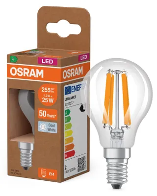 Productafbeelding van OSRAM LED-lamp CLASSIC P, energie-efficiëntieklasse A, 1,2W, 840, helder, E14, neutraal wit, artikelnummer: 4058075839328