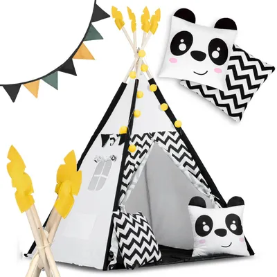 Immagine prodotto di Tenda a soffietto per bambini con ghirlanda e luci Nukido bianca e nera con panda